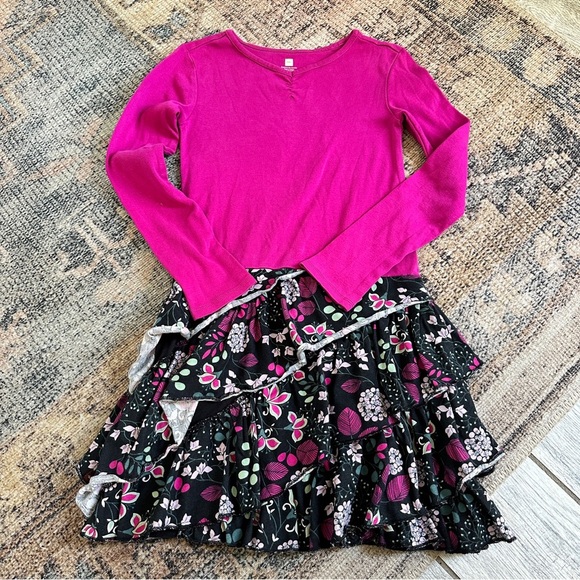 Girls Tea Pink Floral Ruffle Dress sz 8